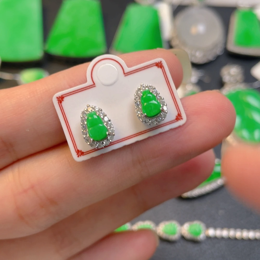 翡翠银S925镶嵌吊坠(不含链)耳钉