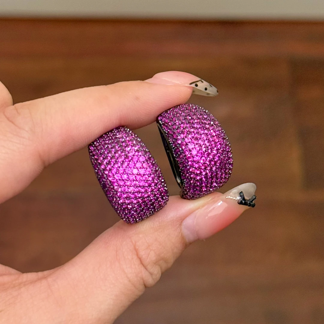 铜合金合成锆石耳饰 E0706 时尚气质百搭高级玫红色耳扣