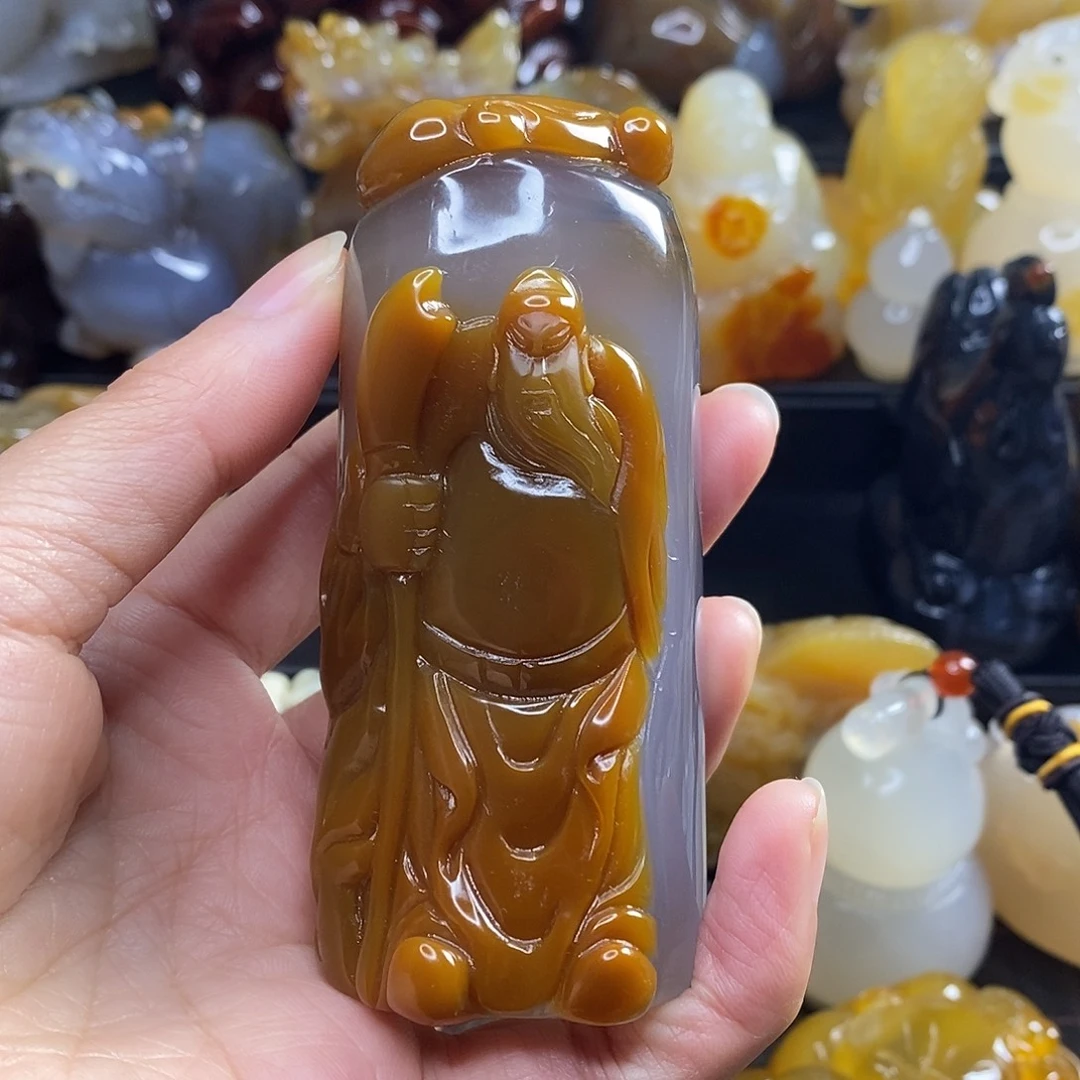 北***狼玛瑙/玉髓未镶嵌手把件