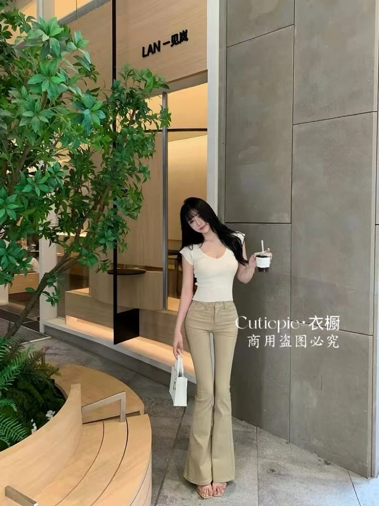 Cutiepie·丰胯高腰微喇牛仔裤女夏季修身显瘦马蹄裤