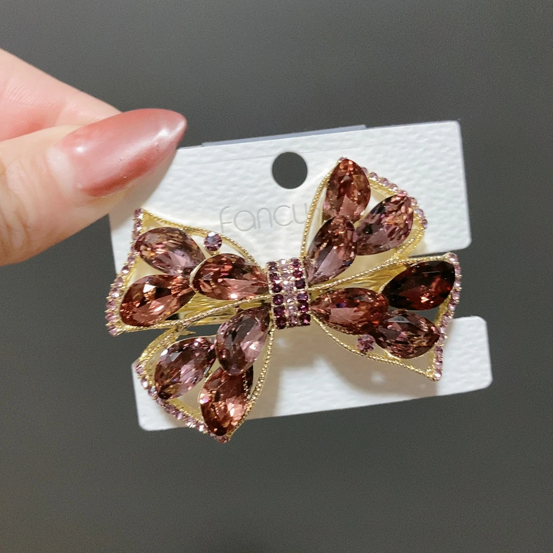 泛思0192酒红色蝴蝶结6公分弹夹半披发韩版重工轻奢发卡