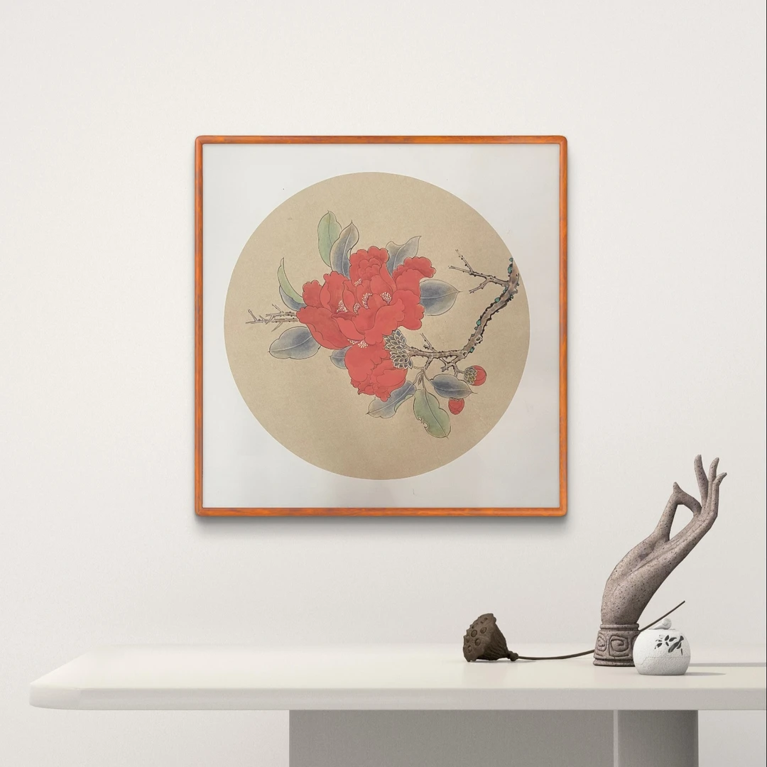 纯手绘国风山茶花餐厅卧室走廊玄关书房茶室花朵挂画H9