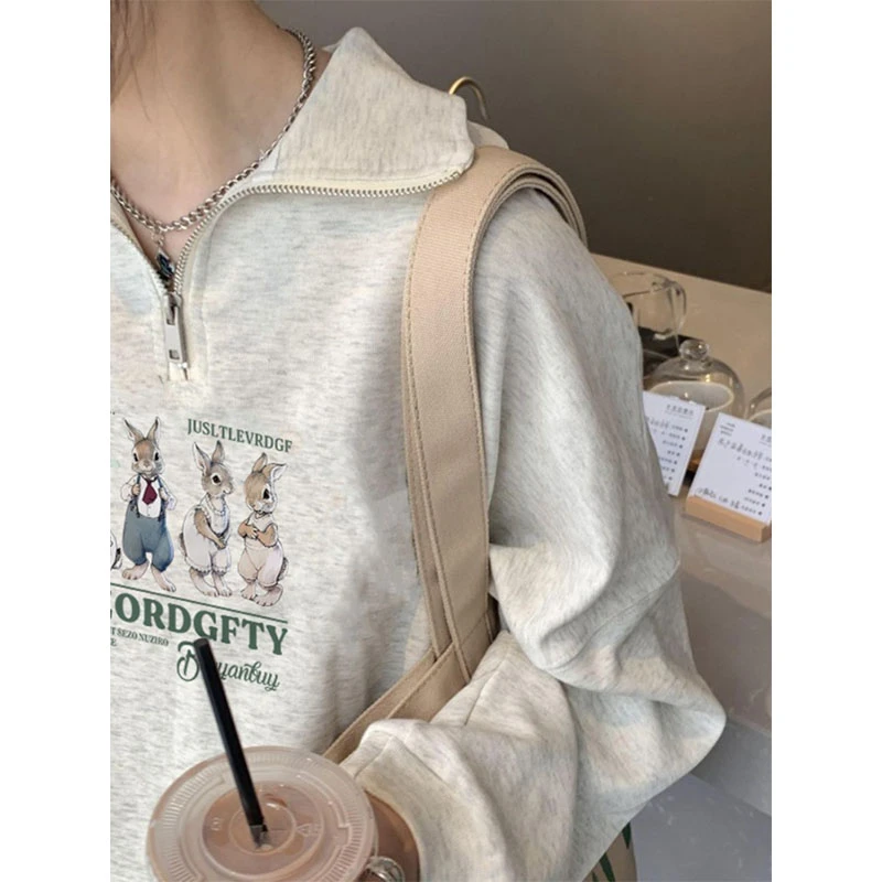 谁穿谁好看！设计感Polo领卫衣女秋冬季加绒加厚慵懒宽松外套上衣