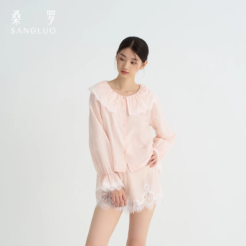 【娃娃领】桑罗真丝粉色居家服套装轻盈舒适不闷汗 03A62879