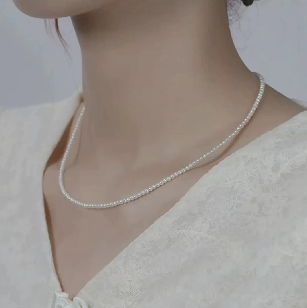 【小乐甄选】 S925银 （卷王小米）天然淡水珍珠小米珠项链3-4mm E208