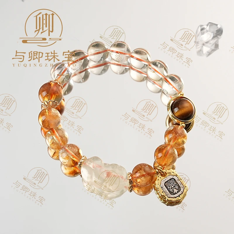 【富春江】与卿珠宝 9mm黄塔晶+9mm黄水晶+10mm虎眼石