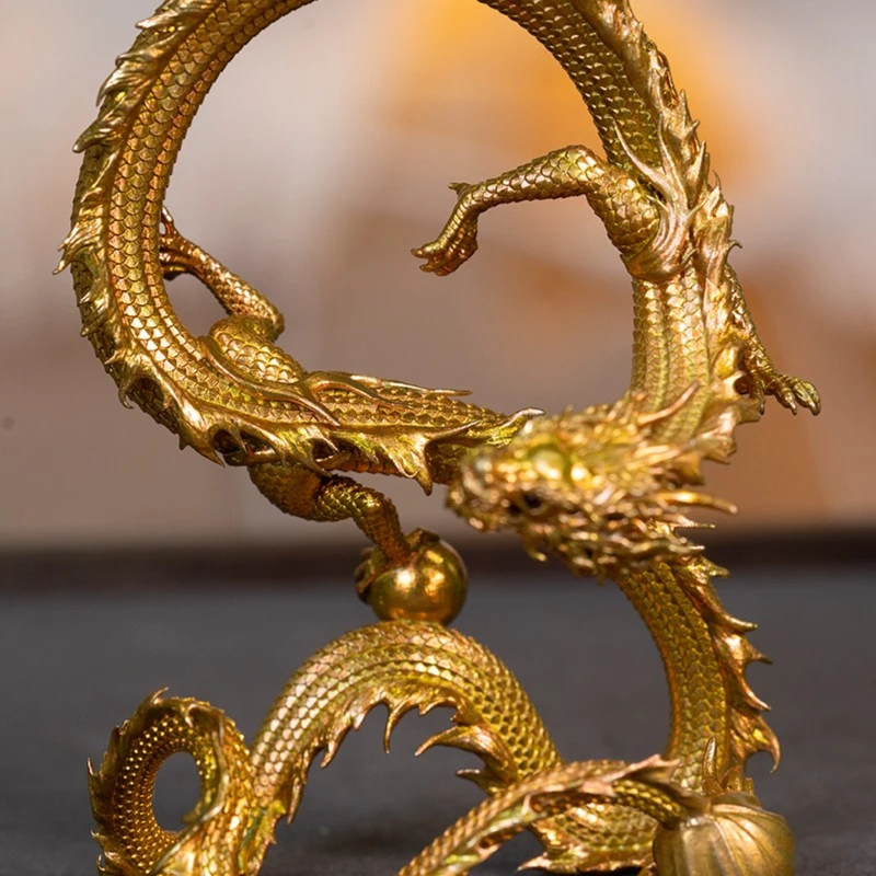 盘龙黄铜摆件办公室居家文中国龙桌面摆件