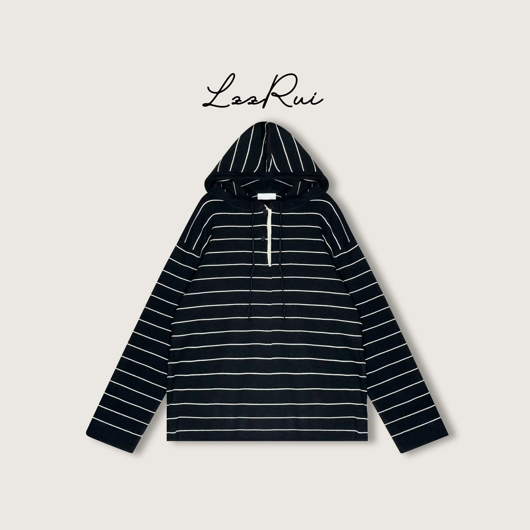 深圳原版 条纹连帽半拉链卫衣 93349