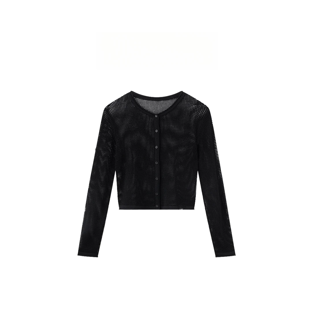 圆领镂空针织开衫显瘦百搭长袖上衣 697