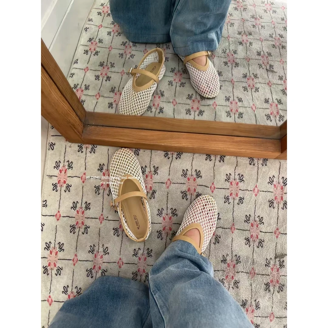 333-1#米町#夏日必备的凉拖~ins风一字带镂空网状单鞋（福利）