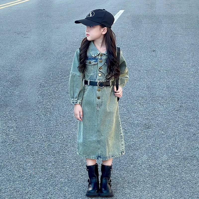 女童连衣裙春季2025新款女孩春装儿童裙子女大童早春牛仔裙甜辣风