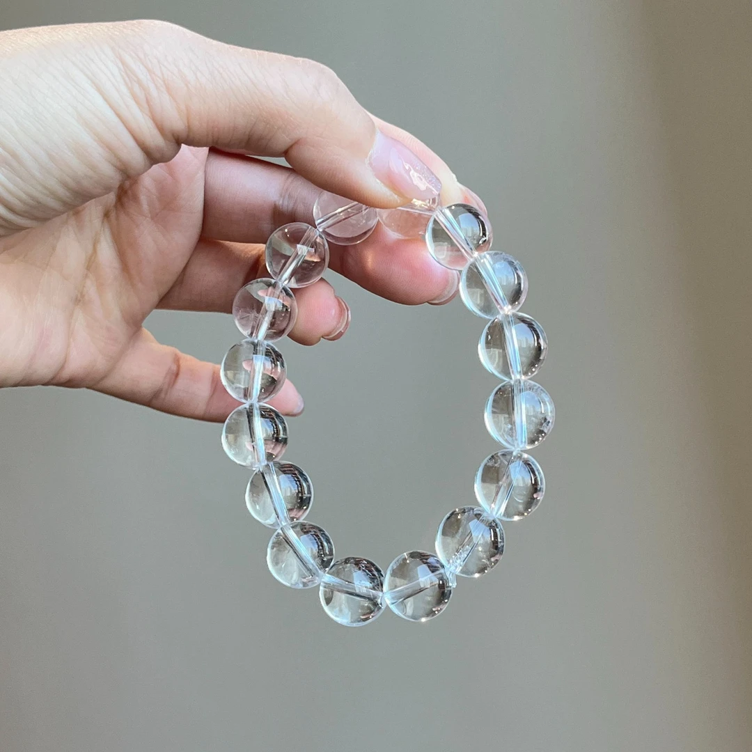 天然净体水晶高冰透白水晶手串单圈可做佛珠白水晶高静体