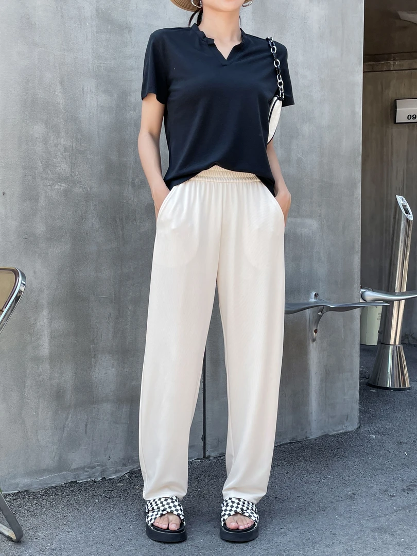 凉感醋酸斜纹女士香蕉裤SYH23X125