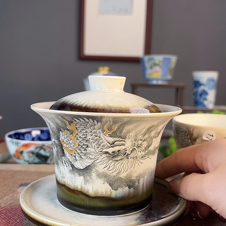 摆件景德柴烧茶杯多人