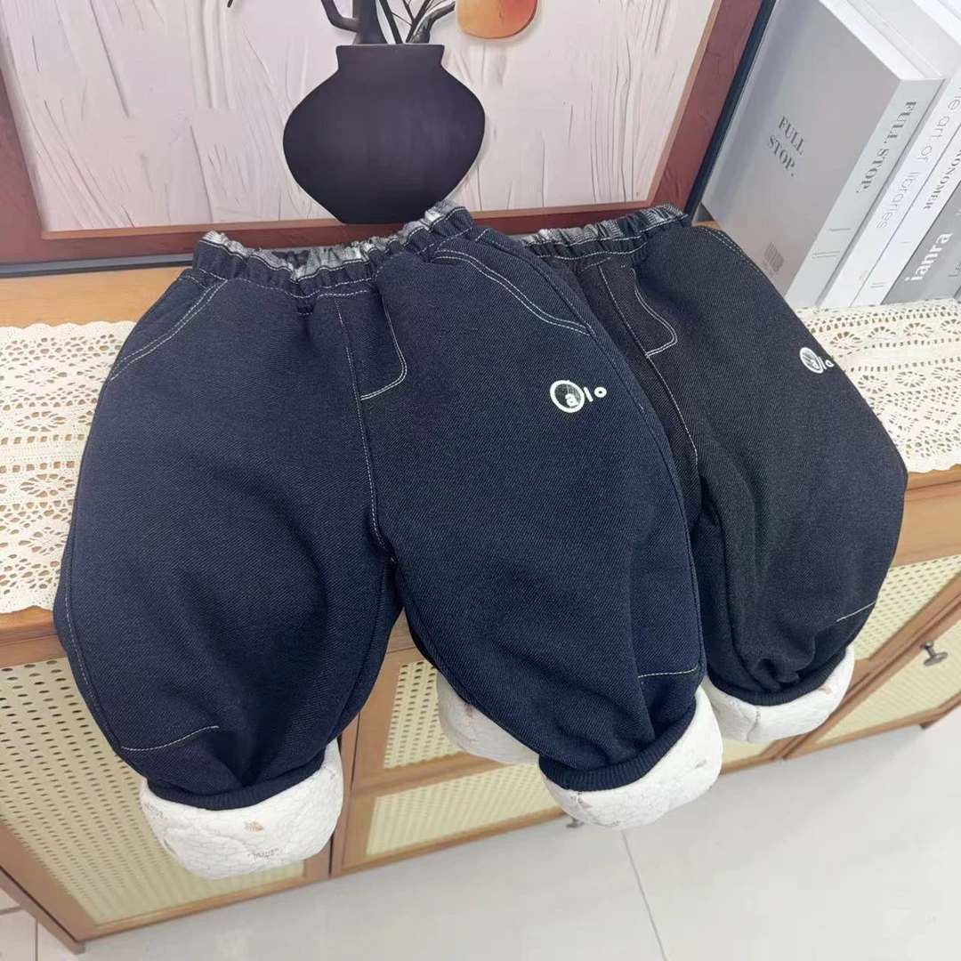 【一条过冬四层加厚】儿童冬季夹棉加厚针织牛仔棉裤男女童厚棉裤