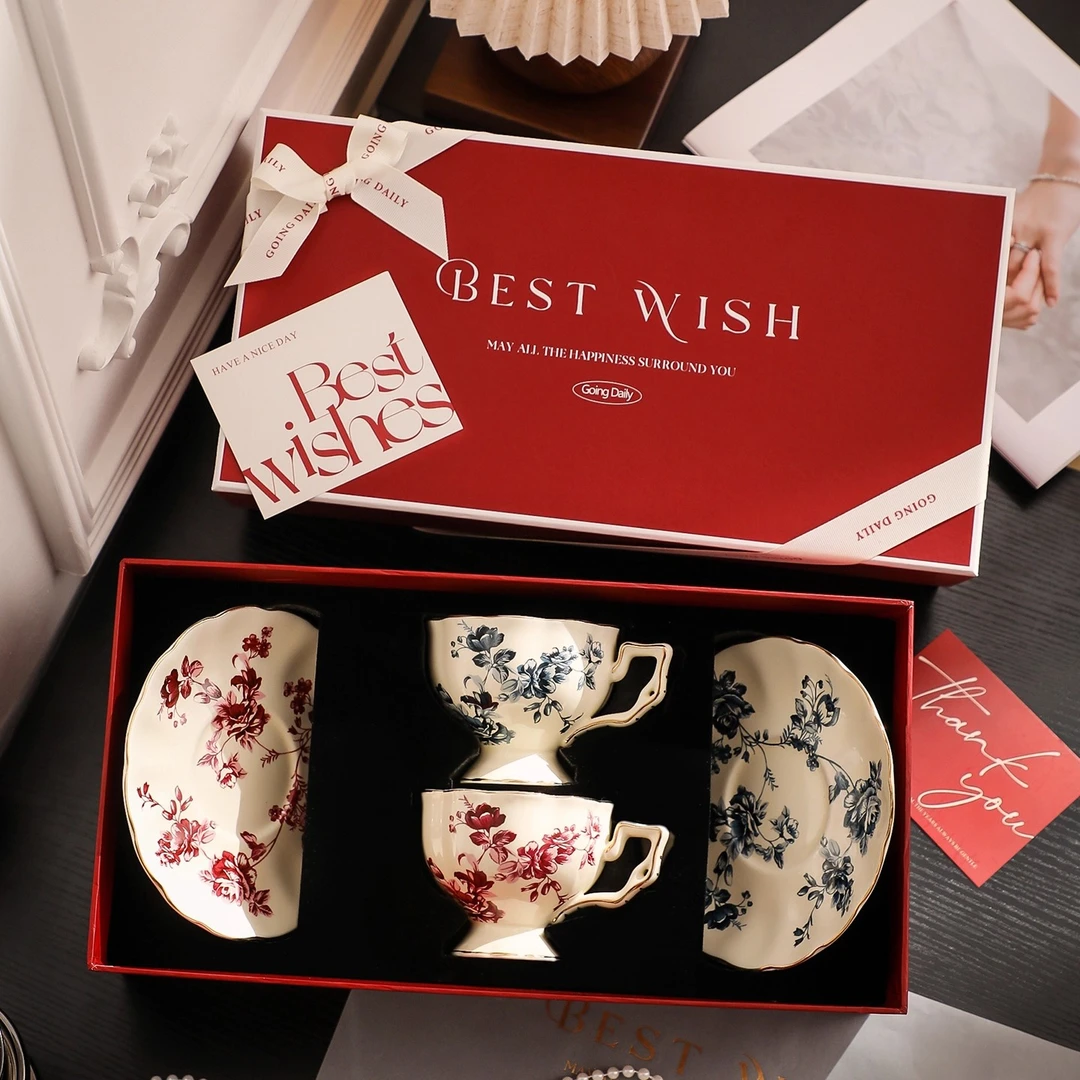 GoingDaily/复古玫瑰咖啡杯子精致高档送朋友结婚订婚礼物伴手礼