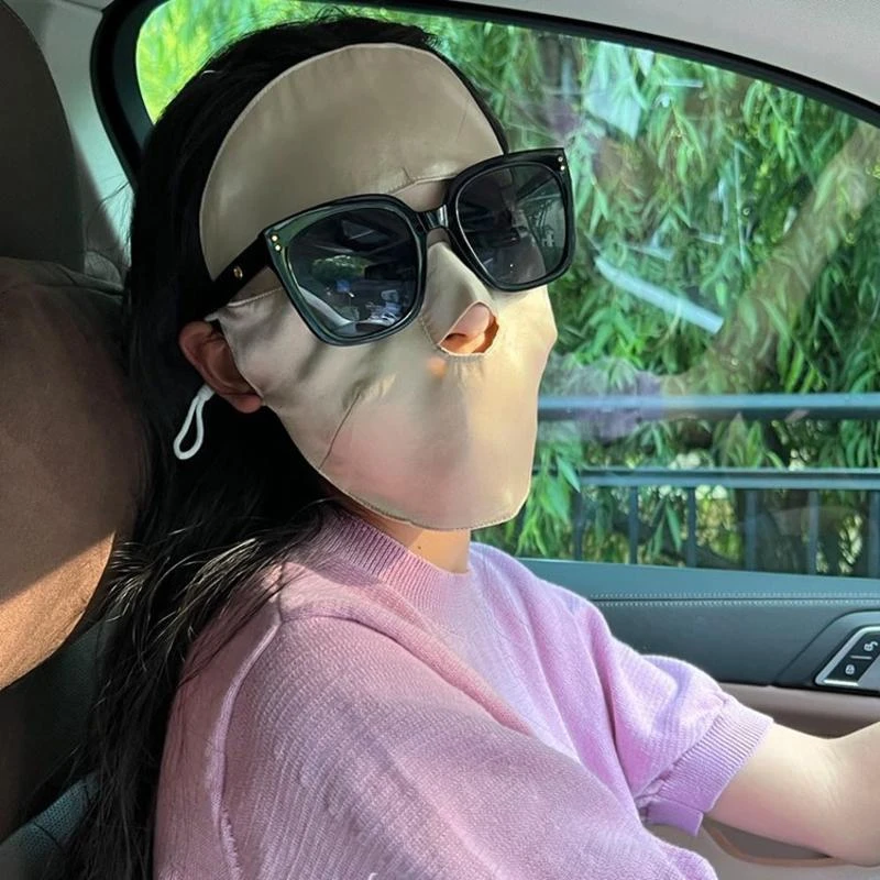 自留推荐！100%桑蚕丝全脸防晒透气女春夏季真丝高级感脸基尼面