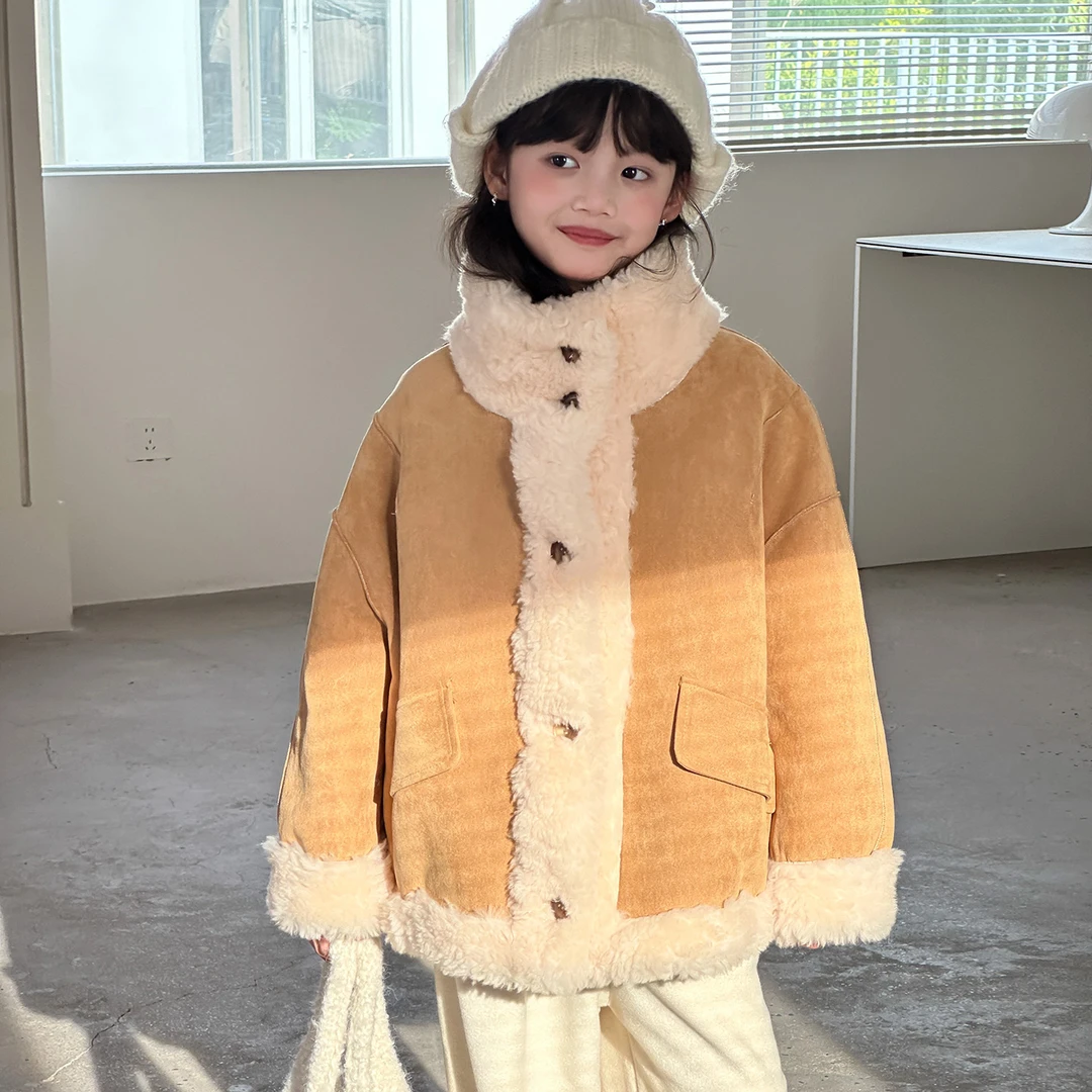 儿童皮草外套冬季保暖立领中大童羊羔毛男童女童复合皮毛一体大衣