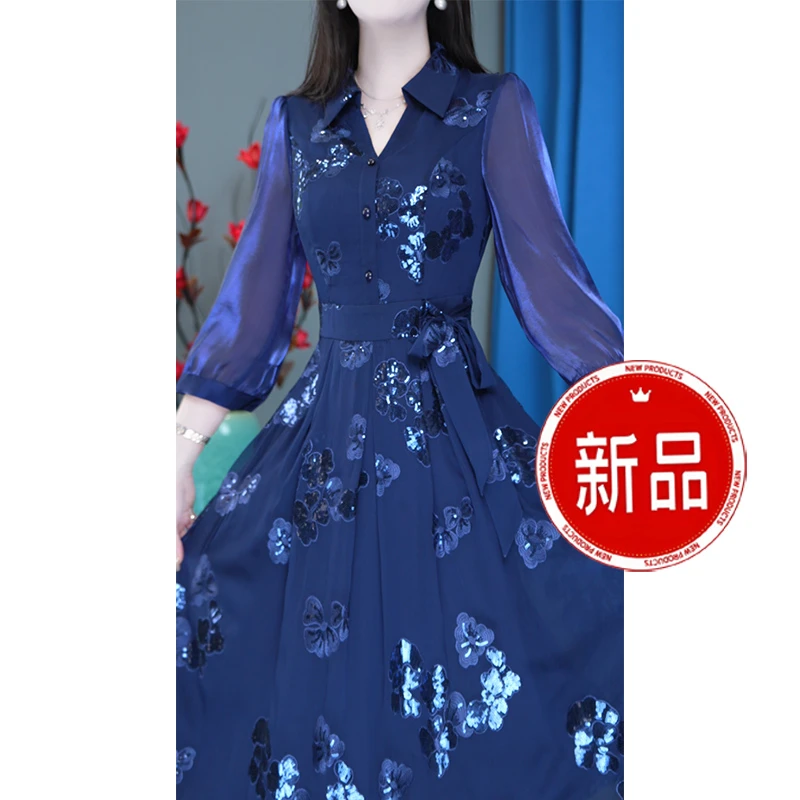 洋气显瘦收腰中长款复古气质修身时尚连衣裙