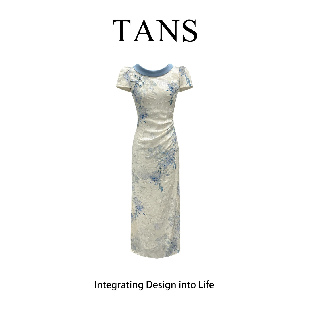 现货 TANS【夏季新品】新中式国风温柔清冷感旗袍连衣裙女夏季