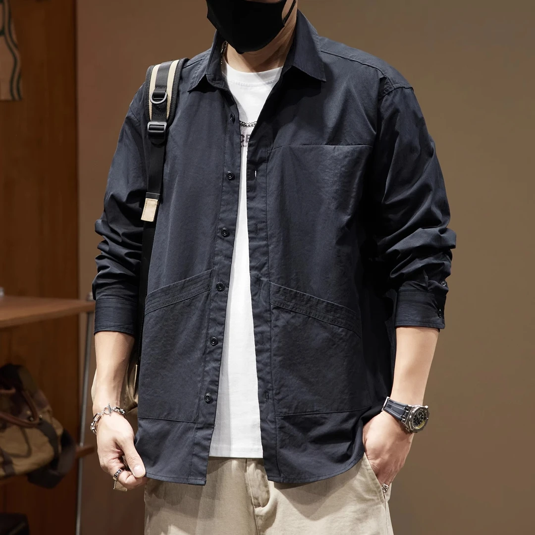 MR.MUDI/穆迪先生慵懒风潮牌男士衬衫外套春季新款宽松休闲口袋