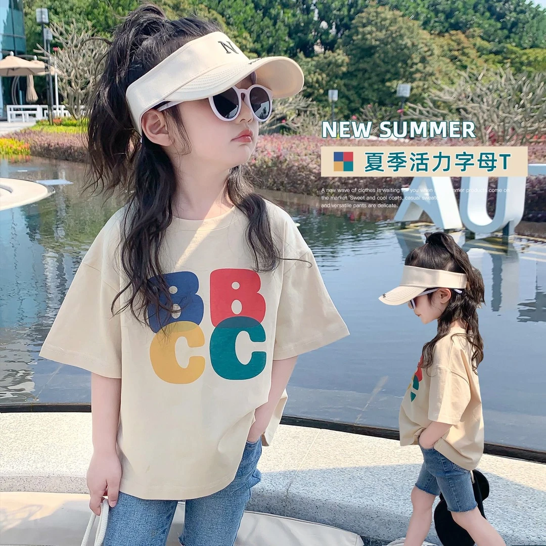 12-15岁女孩女童T恤夏装新款儿童短袖宽松休闲上衣宝宝洋气衣服