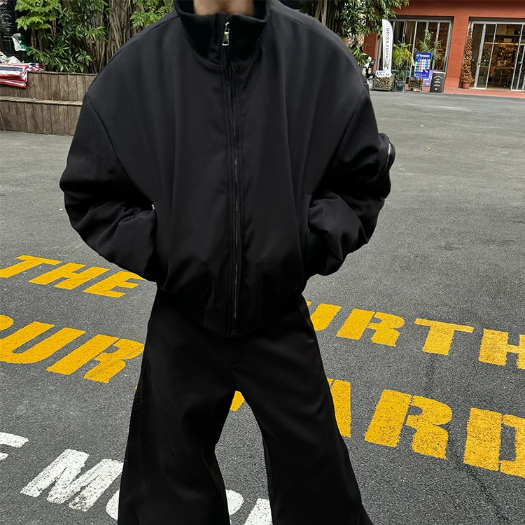 美式复古立领短款夹克男春秋季潮牌高级感痞帅cleanfit廓形外套