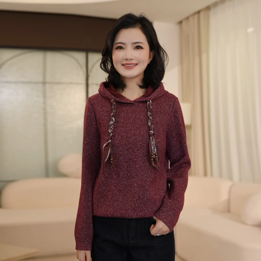 枫竺阿楠anan百搭连帽丝巾抽绳长袖加厚卫衣女秋冬洋气打底上衣