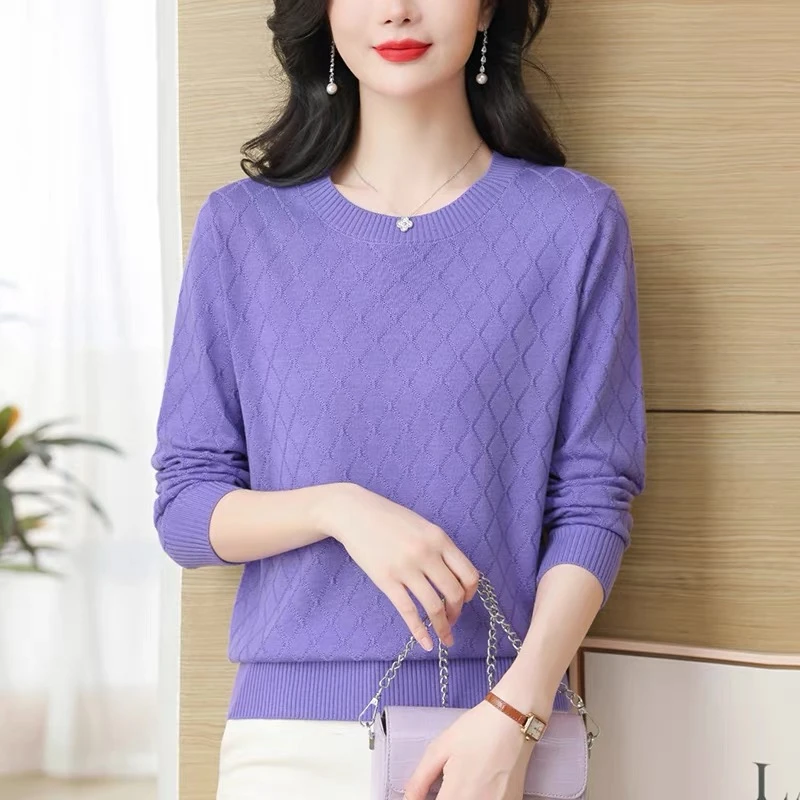 长袖针织衫女宽松薄款春秋新款时尚显瘦打底衫套头圆领毛衣洋气