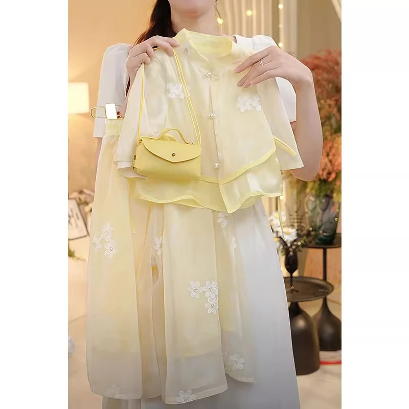 女童新中式刺绣旗袍套装春夏款国风薄款扎染汉服冰丝上衣阔腿裙裤