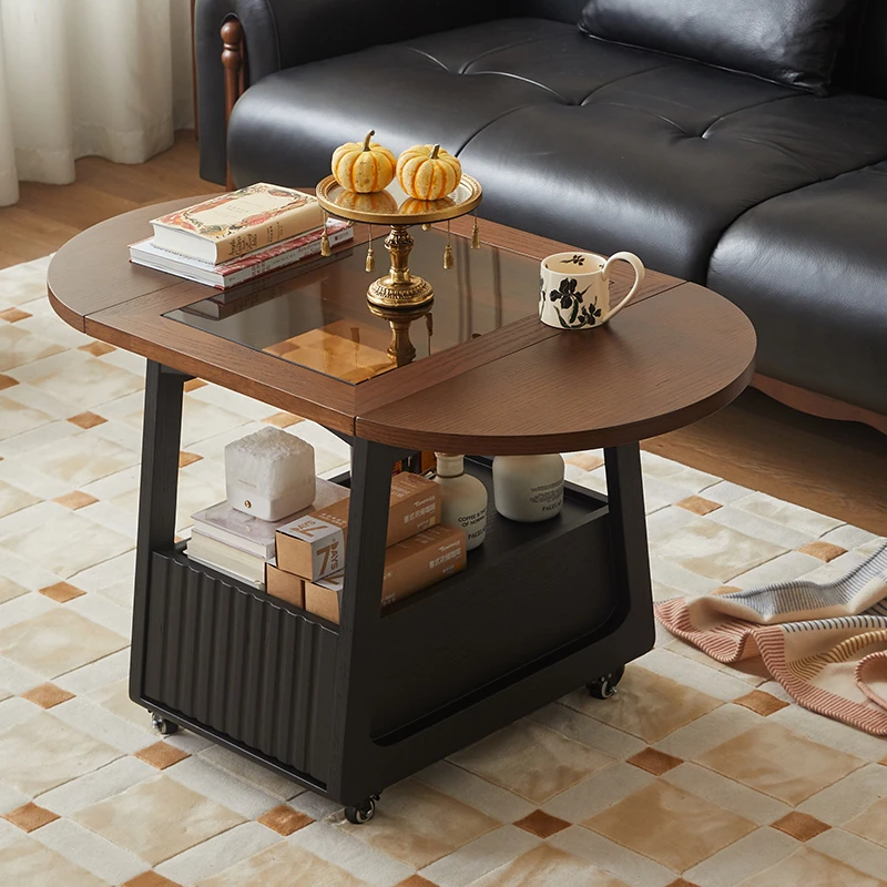 中古风推车客厅沙发实木移动折叠带轮边几法式复古茶几