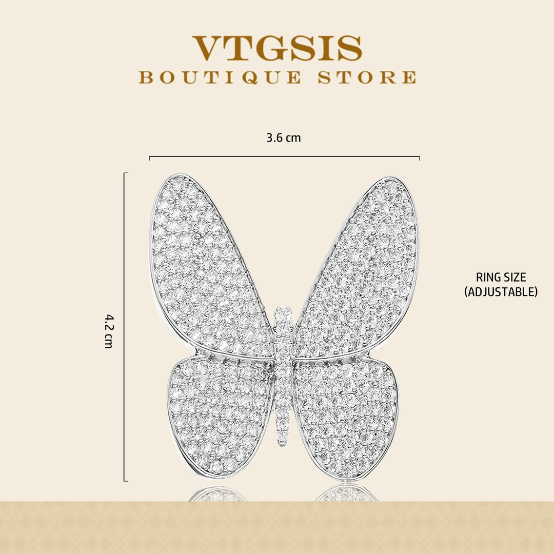 VTGSIS 合金合成锆石戒指 【中古姐妹推荐】鎏银蝴蝶钻饰胸针1416