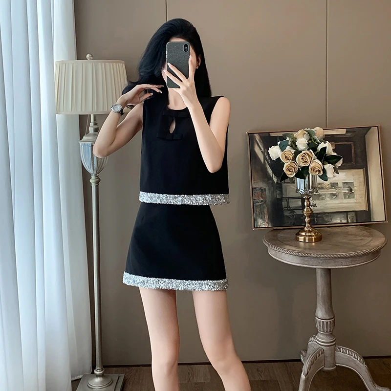 夏季高级感御姐轻熟风气质无袖小香风短裙套装女小个子减龄两件套
