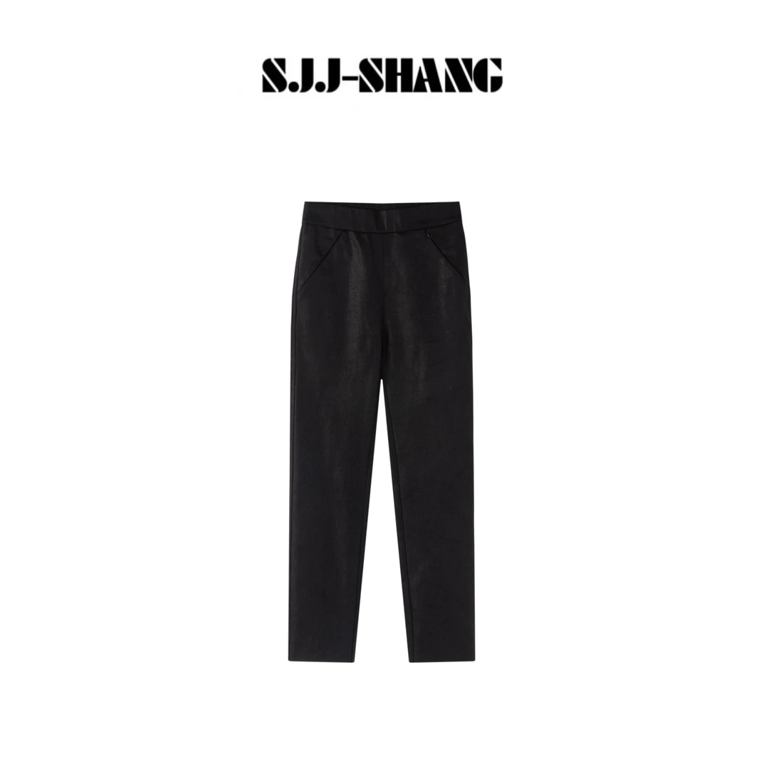 SJJ-SHANG【魔术裤2.0】进口牛仔涂层工艺松紧腰弹力烟管裤q135625p