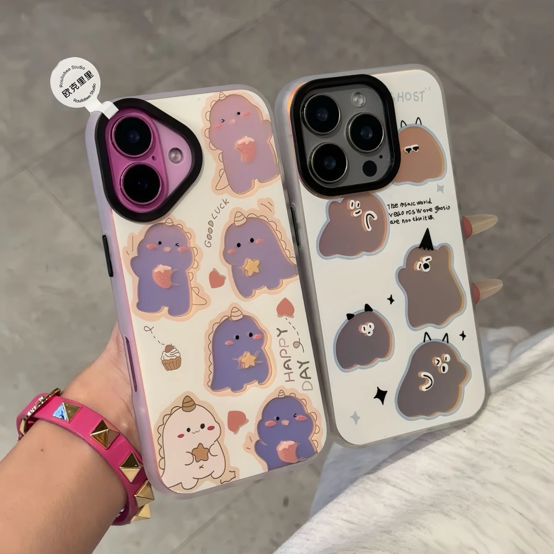 夕与空小恐龙小鬼镭射渐变适用苹果16手机壳华为P70vivo小米oppo