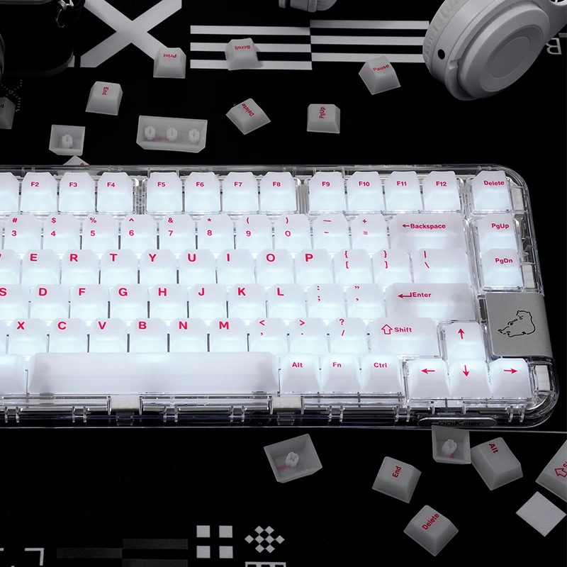 键小姬雾里白侧刻透光原厂高度PBT材质机械键盘键帽适配wooting