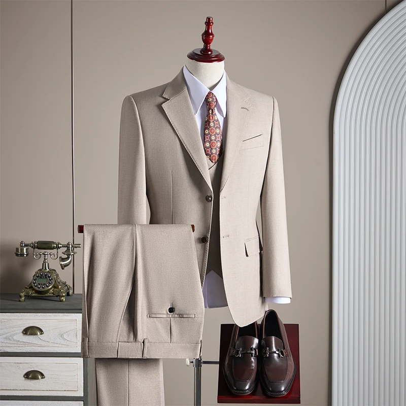 天丝莱赛尔绵羊毛西服套装男式高端工艺休闲西装百搭高档绅士新郎