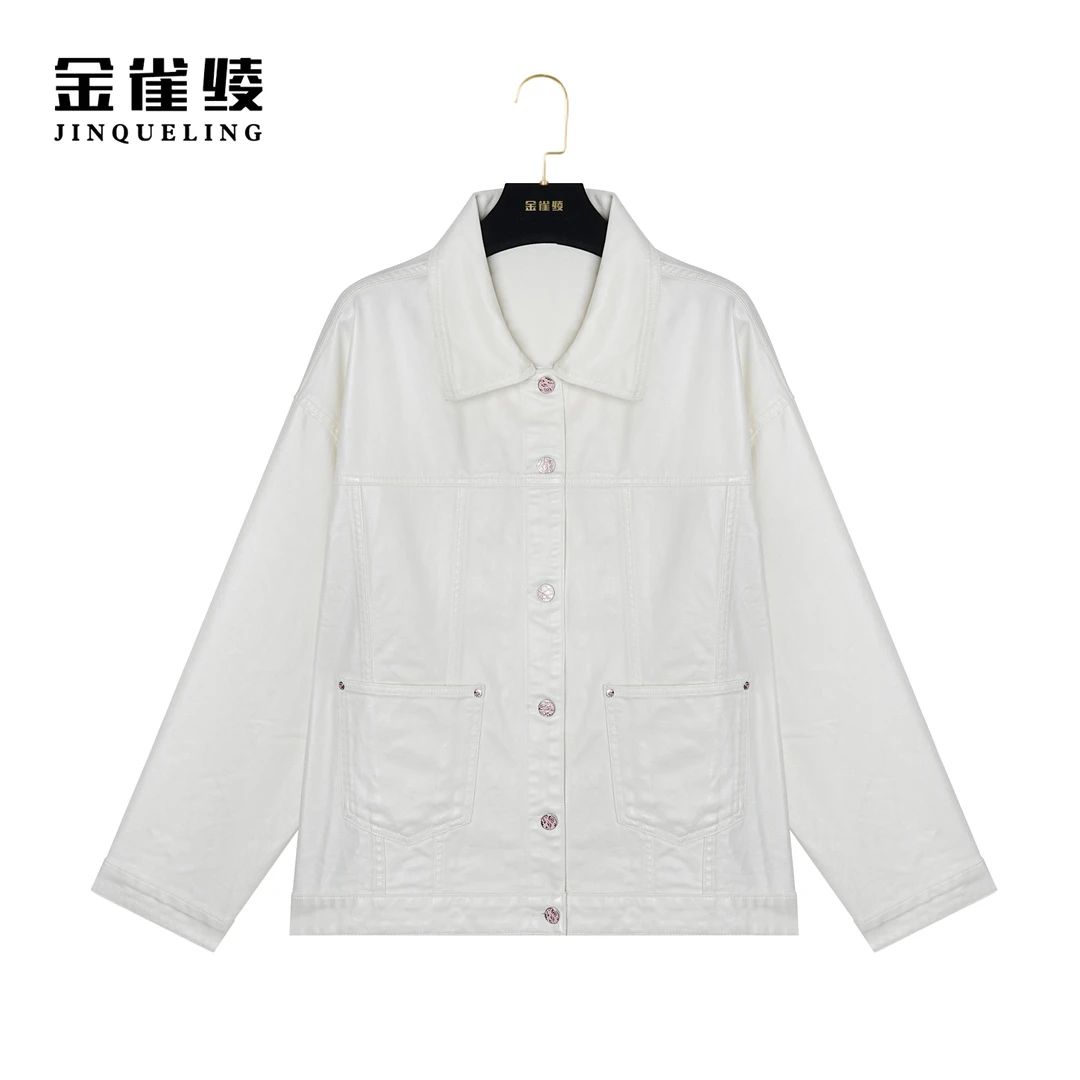 金雀绫【雪白无暇】纯色时尚新款简约牛仔外套K0302