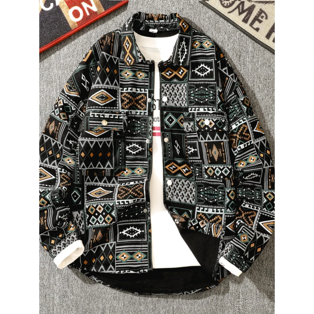 族风格牛仔夹克男士高端新潮小众帅气宽松休闲夹克男士春秋季上衣