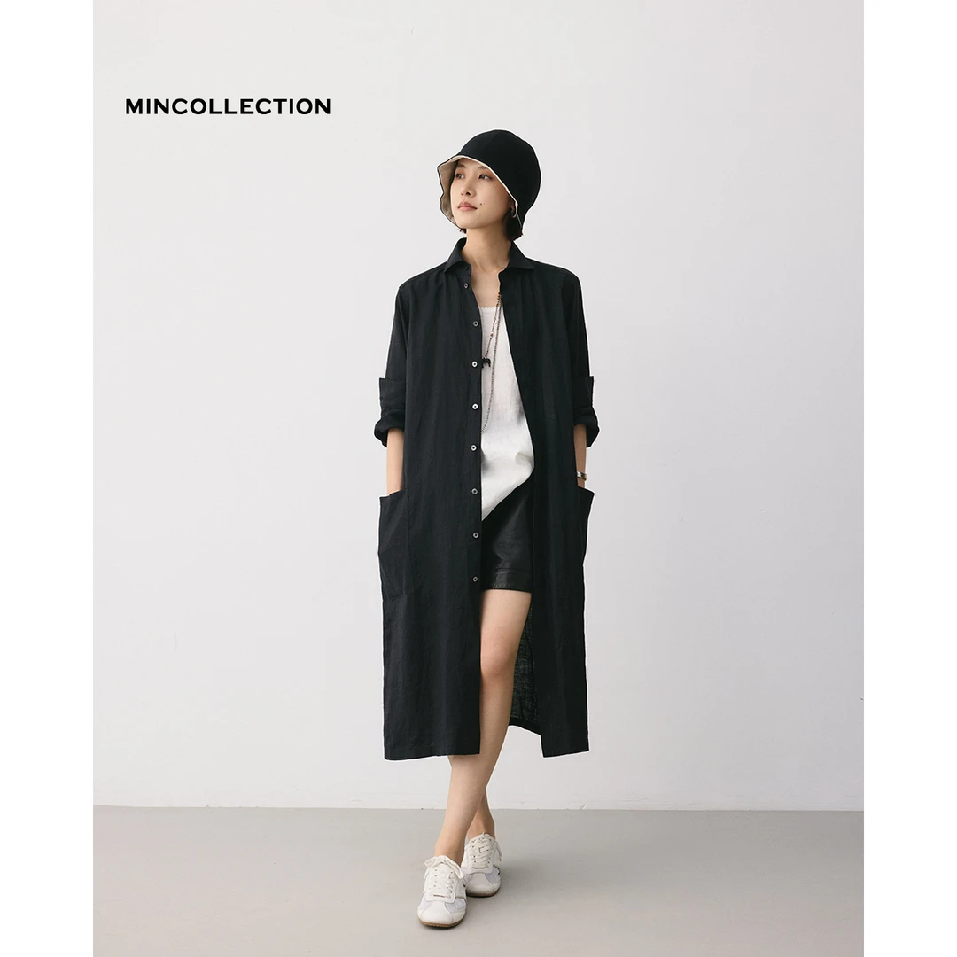 DE Mincollection苎麻长衬衫/轻薄100苎麻极简宽松长款衬衫55184