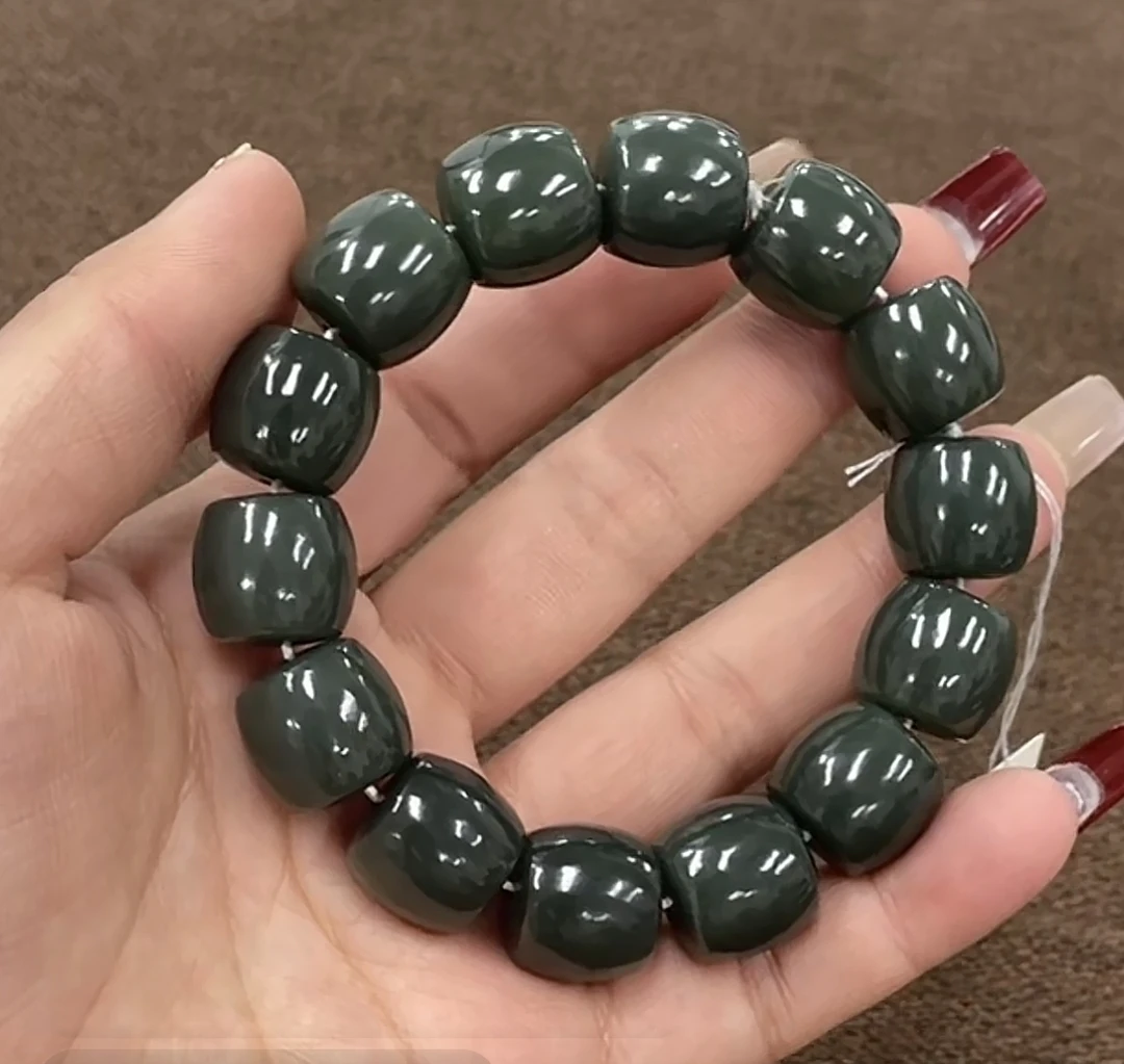 ZA116纯天然新疆和田玉沙枣青卡16mm直切手串