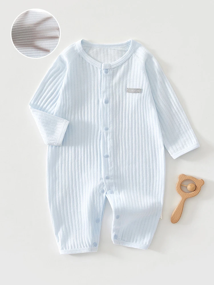婴幼儿夏季薄款长袖连体衣新生婴儿宝宝居家服睡衣超薄空调服哈衣