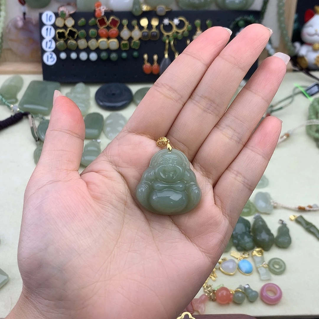 和田玉银S925镶嵌吊坠(不含链)