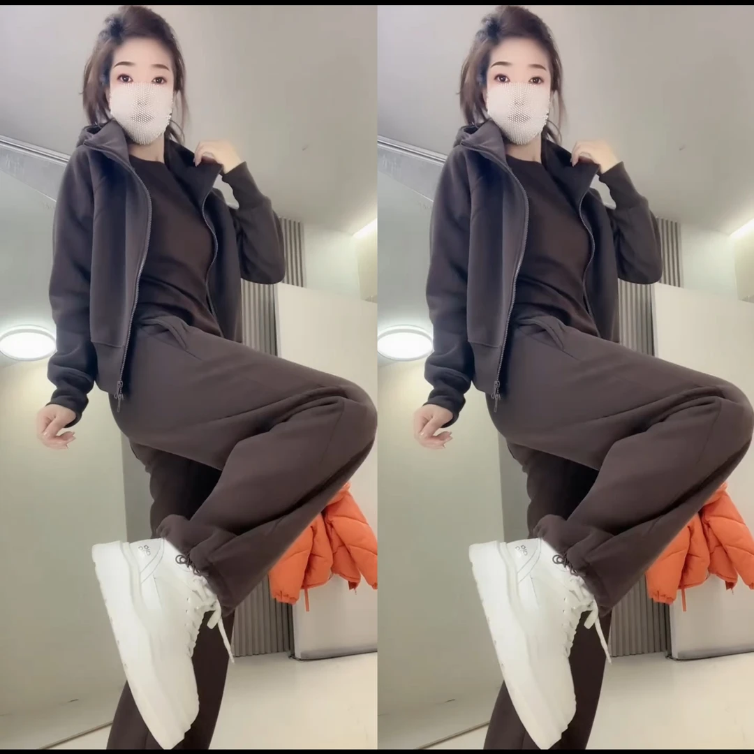 秋冬新款防风纳米德绒加绒加厚休闲风时尚套装女装