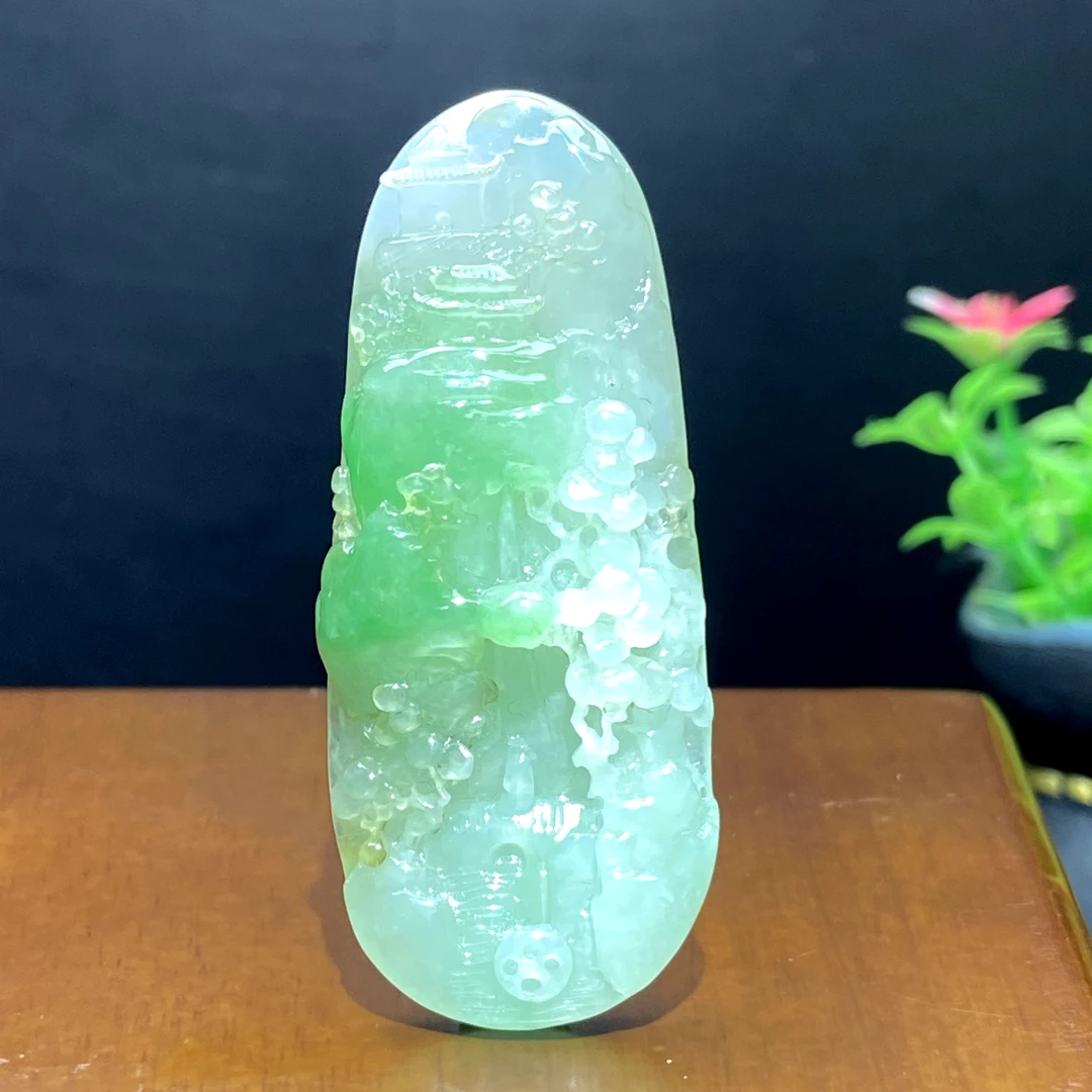 RX22天然缅甸A货翡翠冰胶绿山水/059389/北京中保拍卖