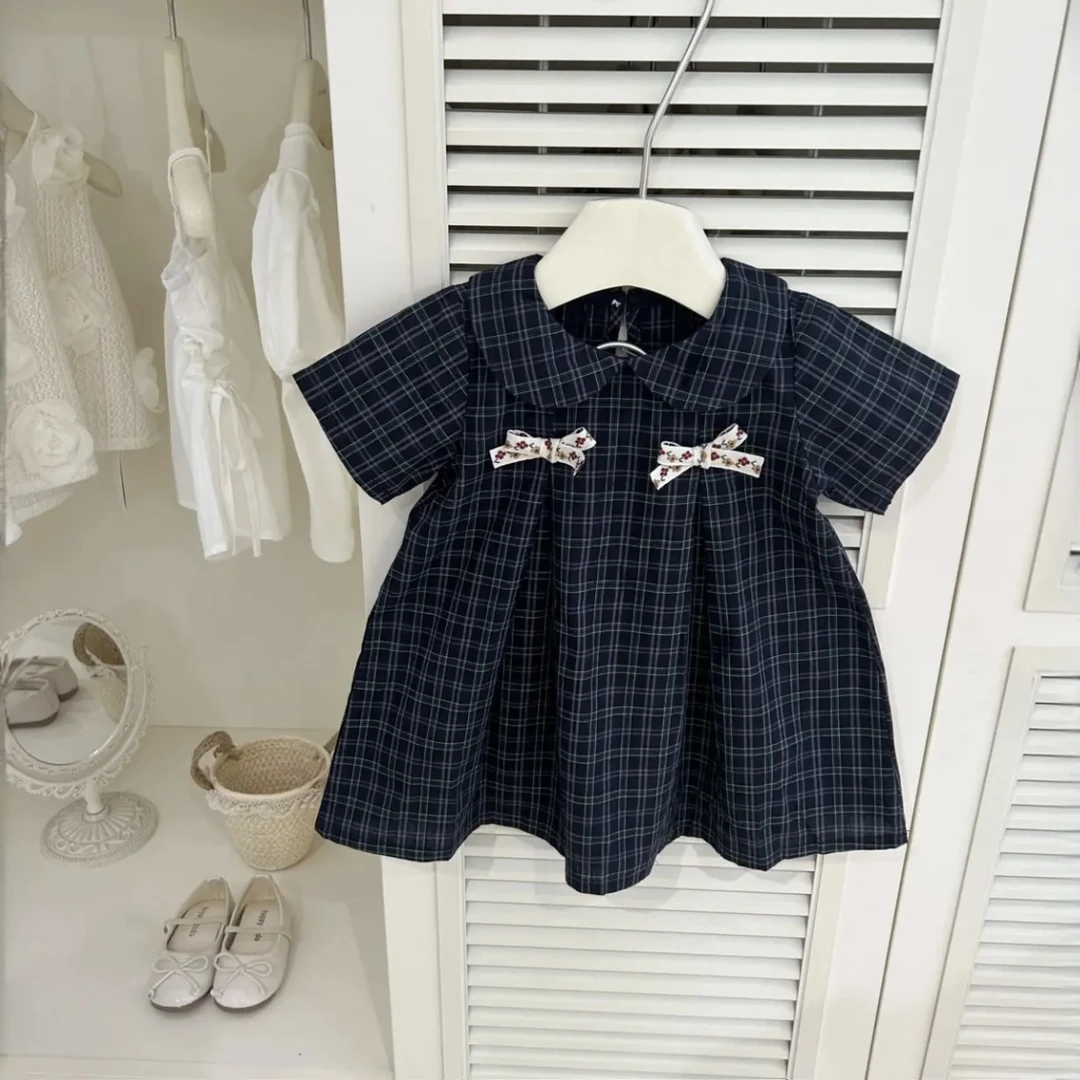 25夏季女童格子韩版娃娃领连衣裙宝宝洋气裙儿童时尚格纹