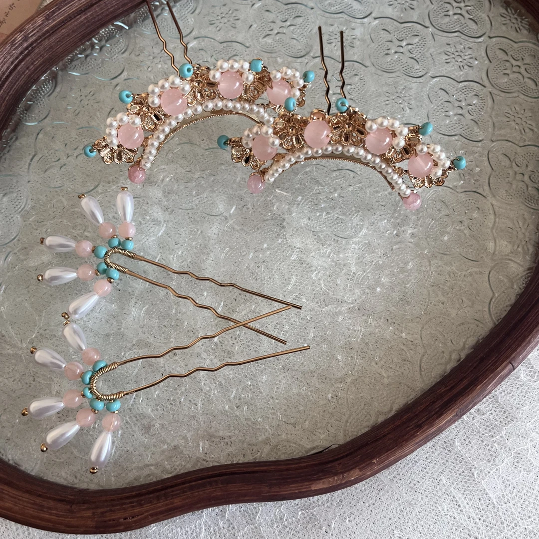 【粉夏】HF2433/2153原创新品汉服头饰对钗小发冠盘发头饰国风配饰