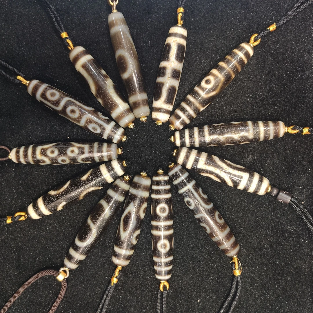 老徐的珠宝店| 黑白大尺寸风化长珠多图腾项链天珠 多样性发一