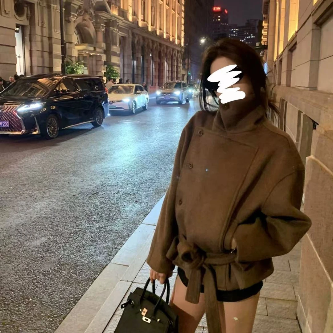 [胖鹅张] 韩式暖冬系带双排扣外套 #1005[实物以直播间展示为准]