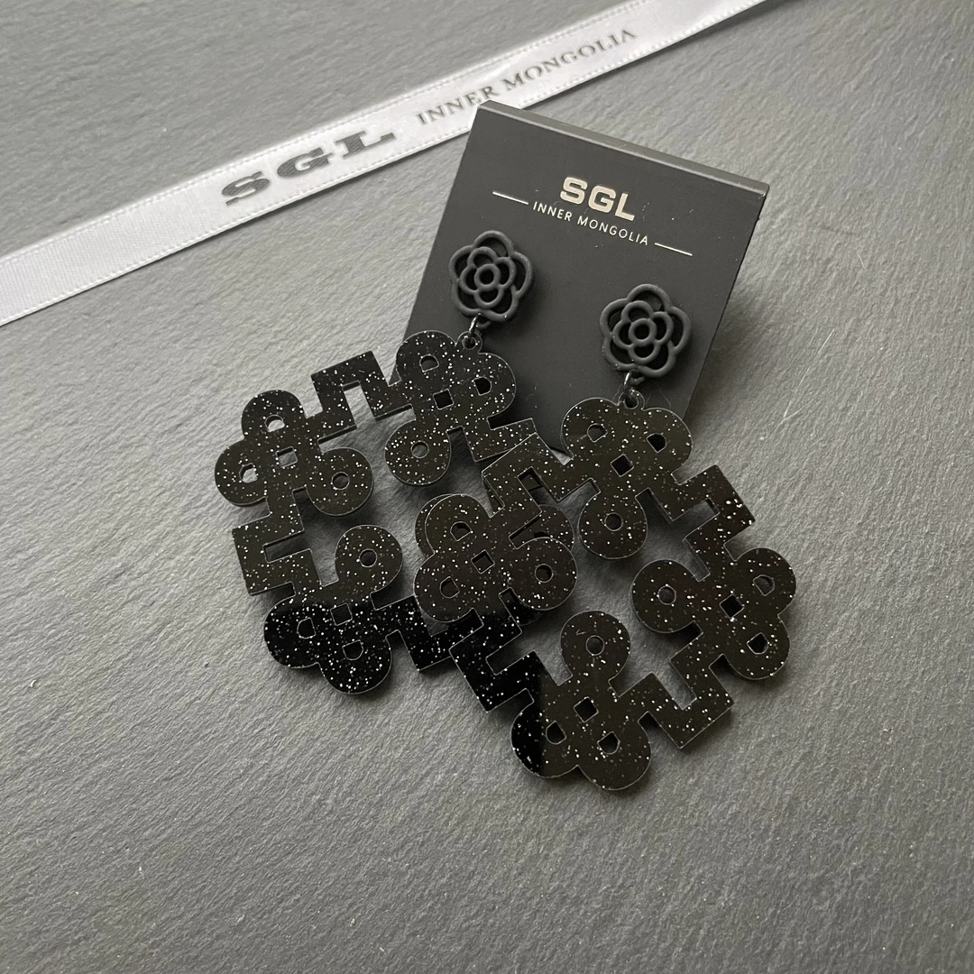 非金属亚克力耳饰 SGL设计师品牌东方元素纹饰耳环黑色时尚456
